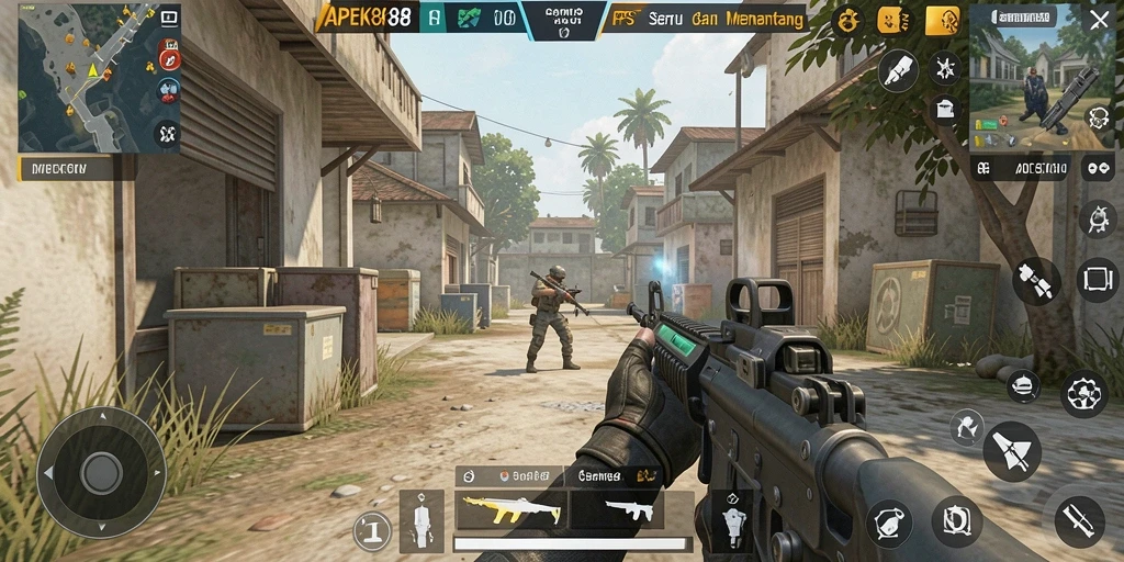 Screenshot gameplay APEK88 menampilkan aksi berintensitas tinggi dari pertempuran FPS.