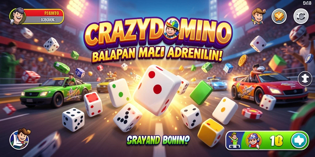 Tampilan screenshot gameplay <strong>CRAZYDOMINO</strong> selama balapan yang seru dan menegangkan.