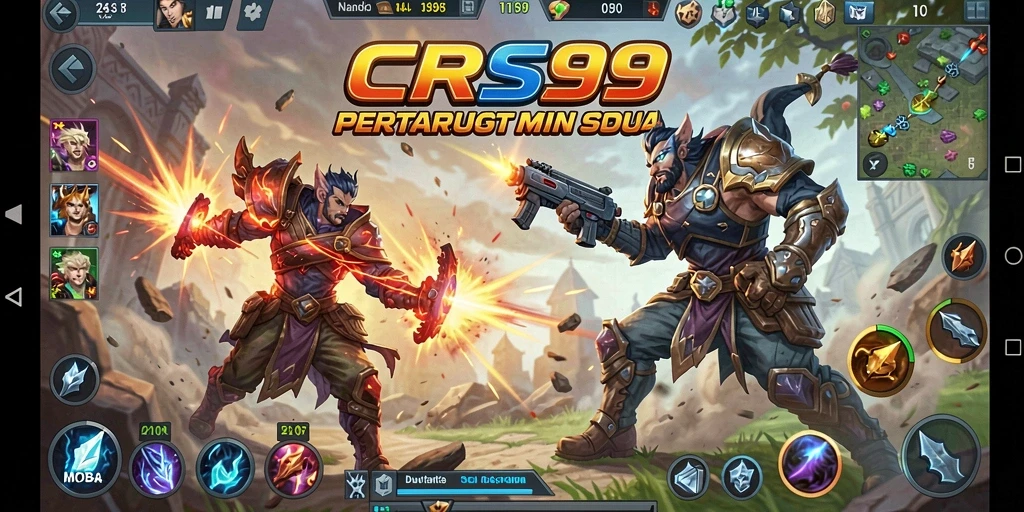 Tampilan aksi seru di gameplay MOBA CRS99 yang menggugah semangat.