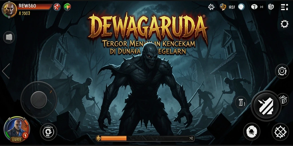 Tampilan gameplay DEWAGARUDA yang menegangkan di lingkungan yang angker.