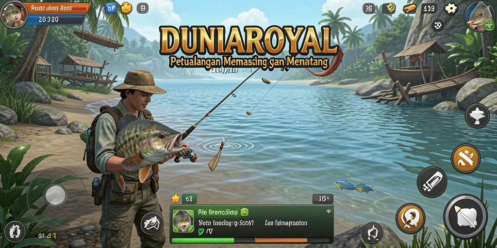 Tampilan gameplay DUNIAROYAL saat menjelajahi lokasi memancing.