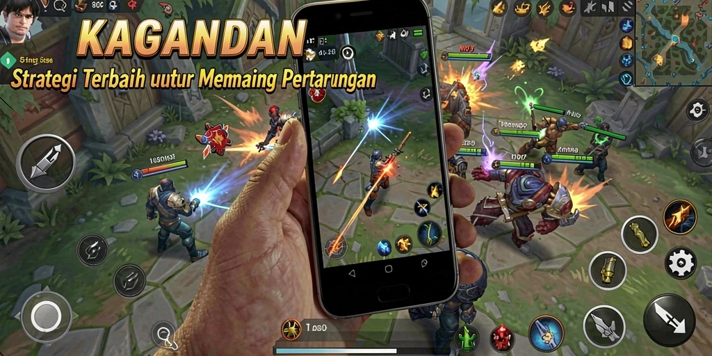 Screenshot utama dari gameplay KAGANDAN menampilkan strategi pertempuran mendebarkan.