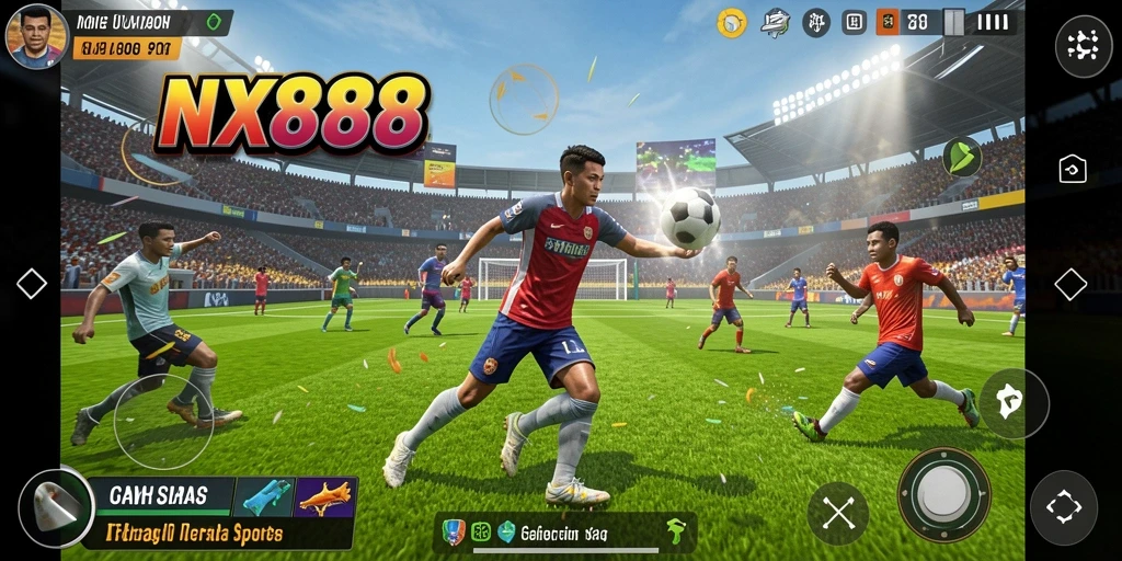 Screenshot NX888 menampilkan aksi seru dalam pertandingan olahraga.
