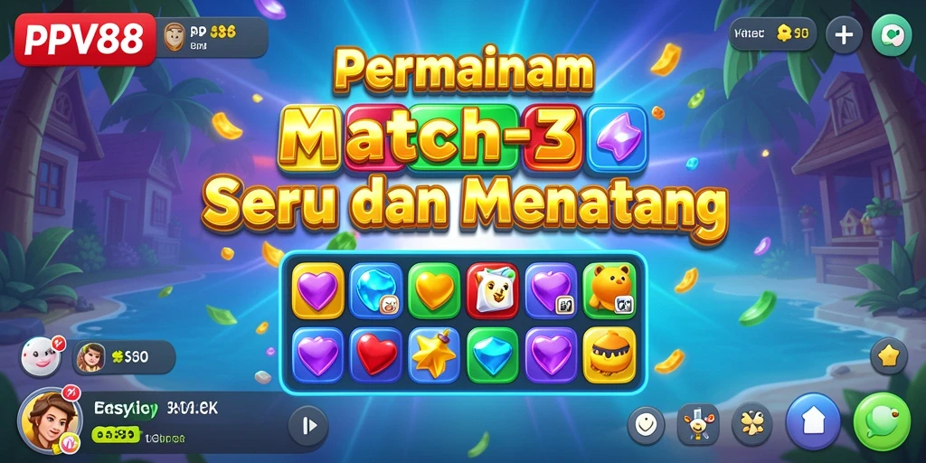 Tampilan gameplay PPV88 dengan level Match-3 yang menantang.