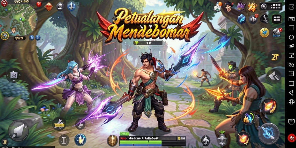 Screenshot utama QQ1221 menampilkan aksi pertempuran epik dalam dunia MMORPG.