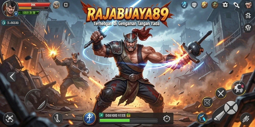 Tampilan pertarungan seru di RAJABUAYA89 dengan karakter yang beraksi.