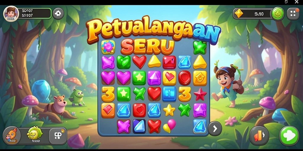 Screenshot gameplay Match-3 yang menampilkan kombinasi warna-warni.