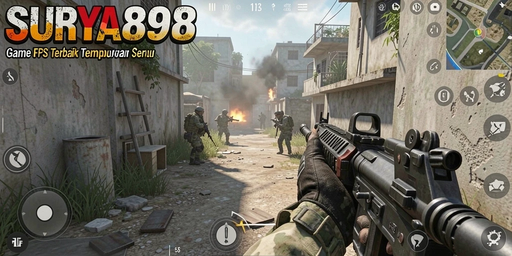 Screenshot gameplay SURYA898 menampilkan aksi tembak-menembak yang intens dan mendebarkan.